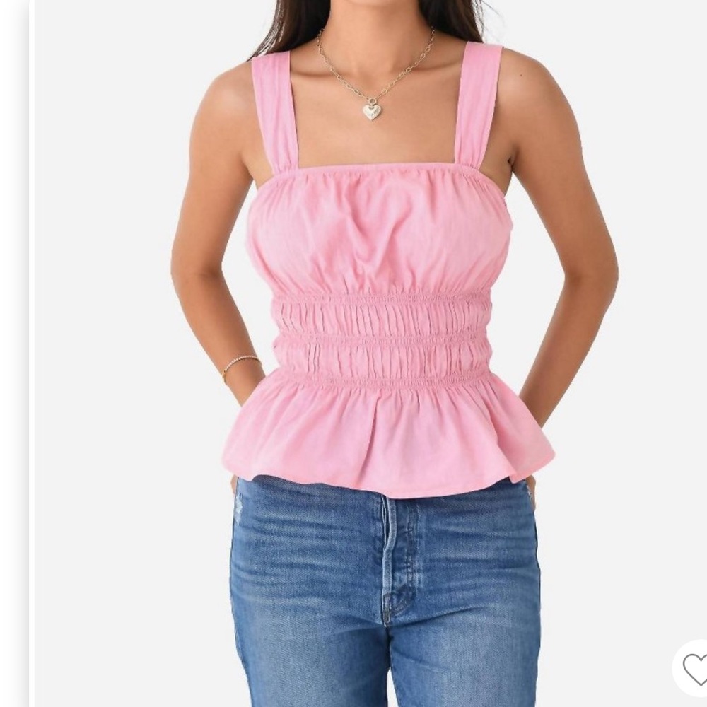 NWT Stark X Top Womens Size Small Pink Wide Straps Shirred Bodice Kamil Peplum